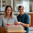Volunteers at a local food bank sorting donations