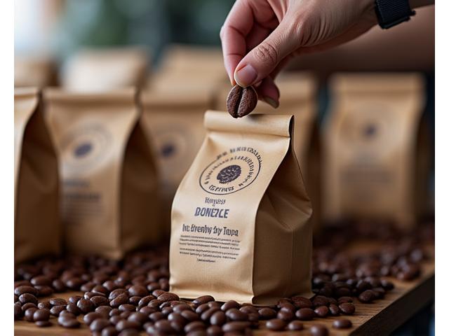 Freshly roasted coffee beans being packaged