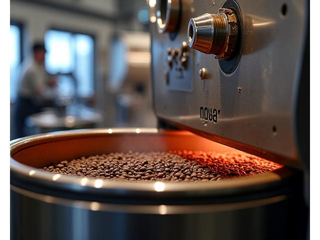 Modern coffee roasting machine in operation