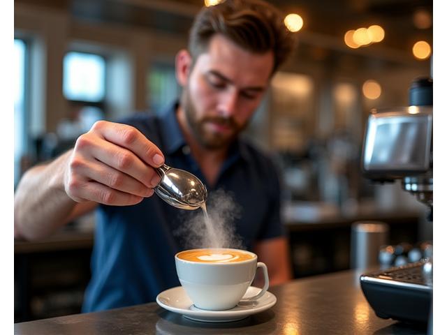 Experienced Barista making latte art with precision