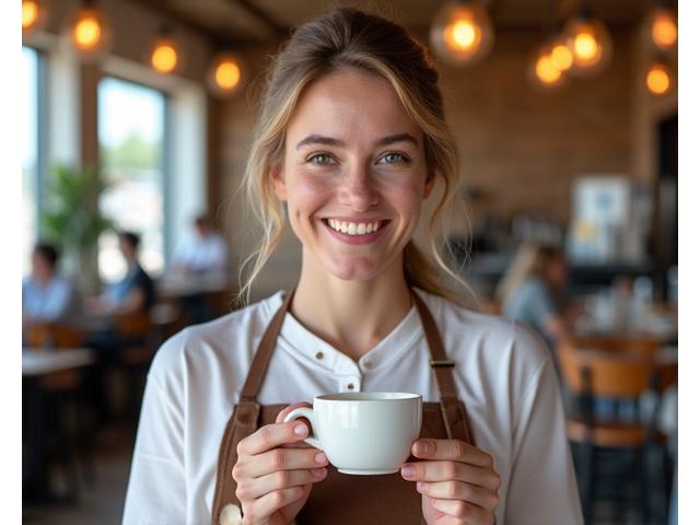 Customer Experience Lead smiling and holding a coffee cup