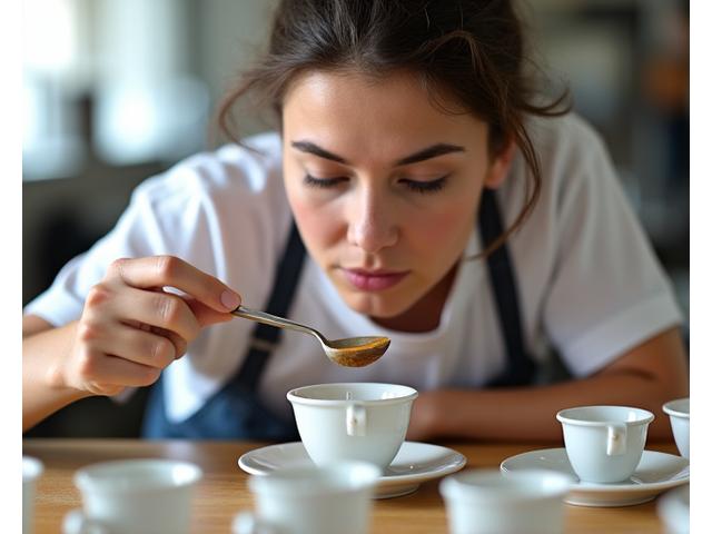 Head Roaster expertly cupping coffee