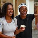 Happy team members laughing together at the roastery
