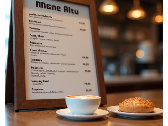 Stylish cafe menu board displaying appealing coffee and pastry options, with a focus on clear pricing and enticing visuals.