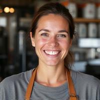 Portrait of Head Roaster, Evelyn Reid, smiling in a roastery setting