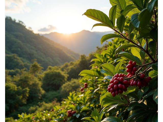 Vibrant coffee farm in a tropical region, illustrating sustainable agriculture