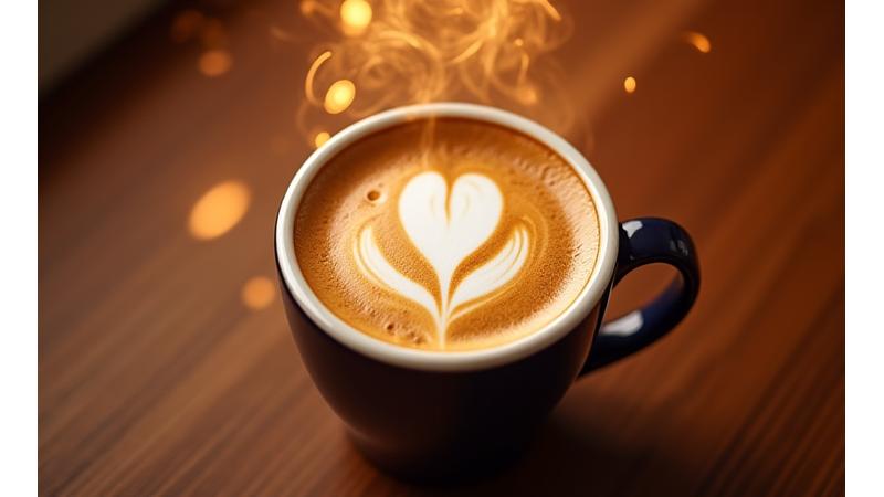 Latte art in a coffee cup with social media icons subtly integrated, representing community and connection