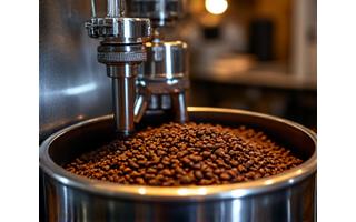 Small batch coffee roaster in action