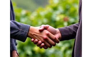 Coffee farmer shaking hand with a buyer