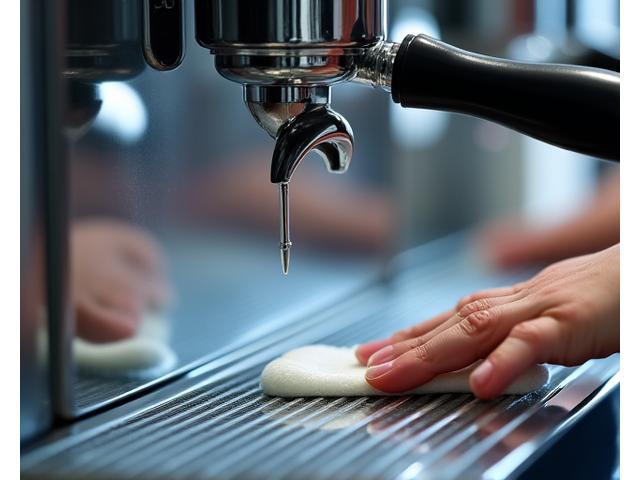 Clean, modern coffee equipment being meticulously prepared, emphasizing hygiene and cross-contamination prevention.